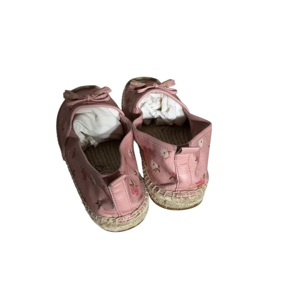 Coach FG3456 Pink Floral Rose Canvas Espadrille Flats Tassel Bow Shoes Mens 7.5B